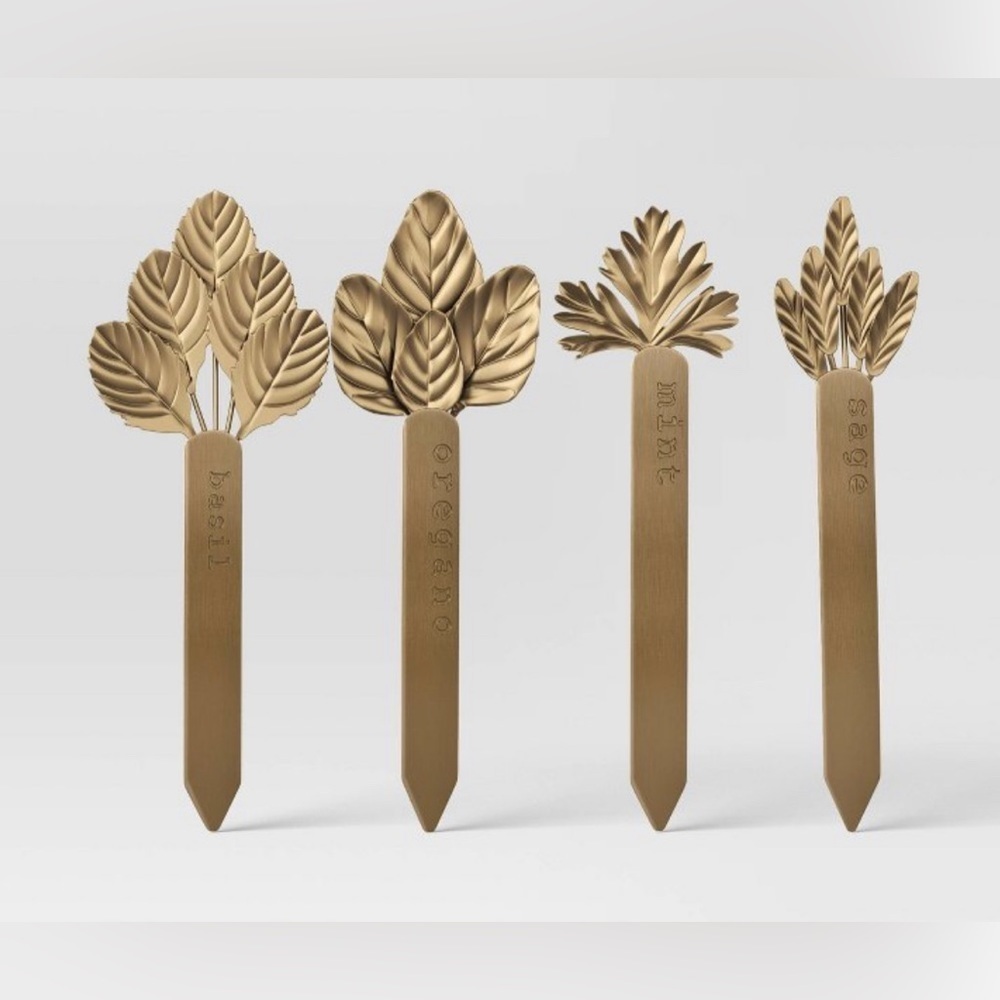 New in box 4 piece herb marker set gold metal  smith & hawken